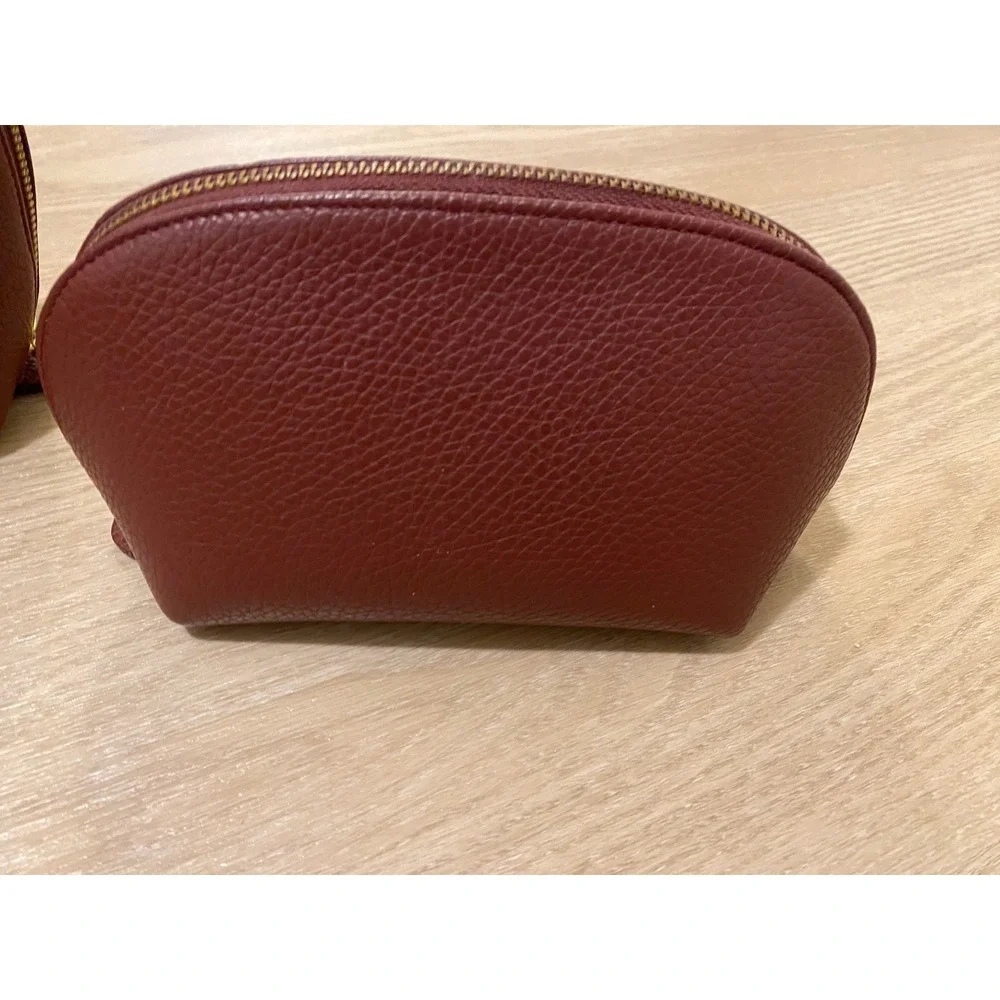 Cuyana Travel Case Set Burgundy Leather Toiletry Makeup Pouch Travel Monogram